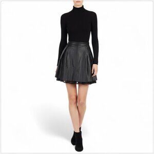 Patterson J. Kincaid PJK Black Leather Leela Lace Hem Pleated Skirt NWT New S